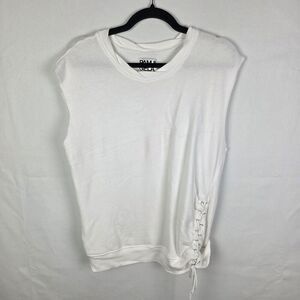 $86 Pam & Gela Women White Side Ruched Sleeveless Sweatshirt Top Size Small‎